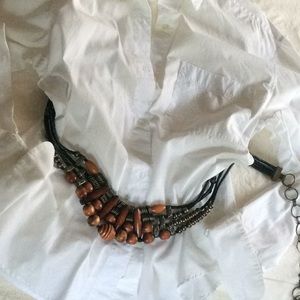 Vintage Boho Wood Bead and Mixed Metal Link Belt